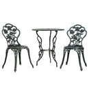 Outdoor Furniture Chairs Table 3pc Aluminium Bistro Green