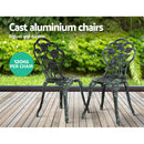Outdoor Furniture Chairs Table 3pc Aluminium Bistro Green