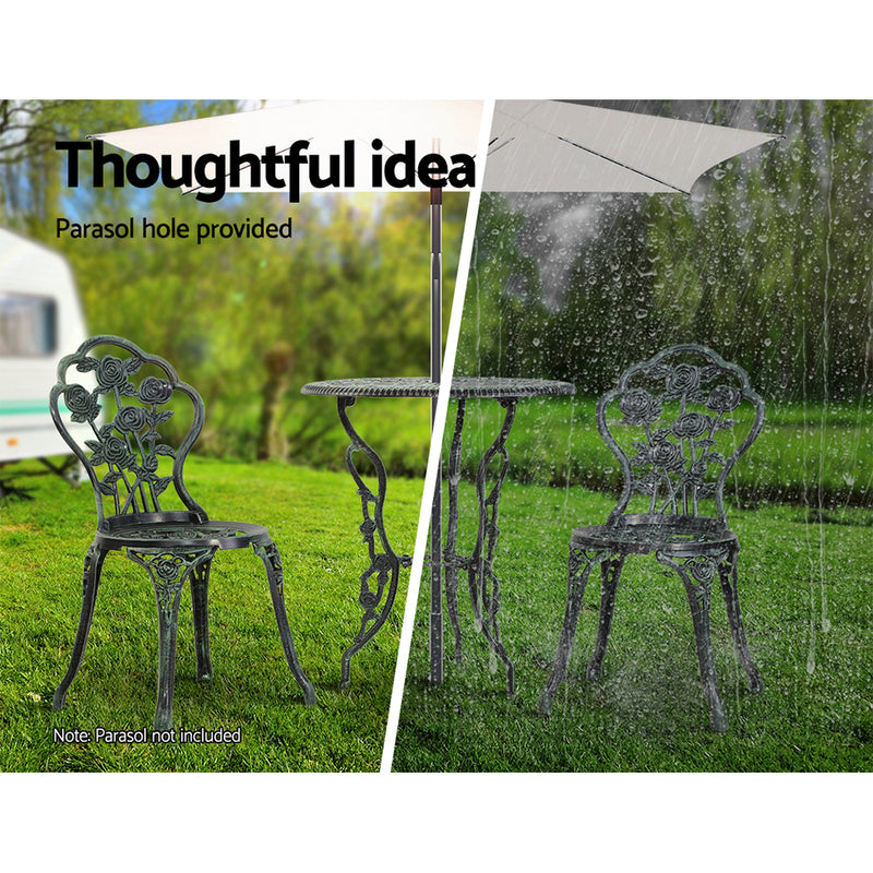 Outdoor Furniture Chairs Table 3pc Aluminium Bistro Green