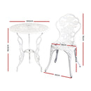 Outdoor Furniture Chairs Table 3pc Aluminium Bistro White
