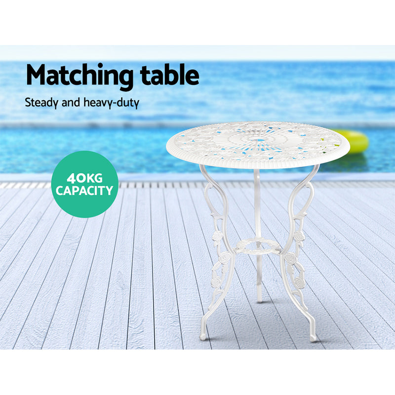 Outdoor Furniture Chairs Table 3pc Aluminium Bistro White