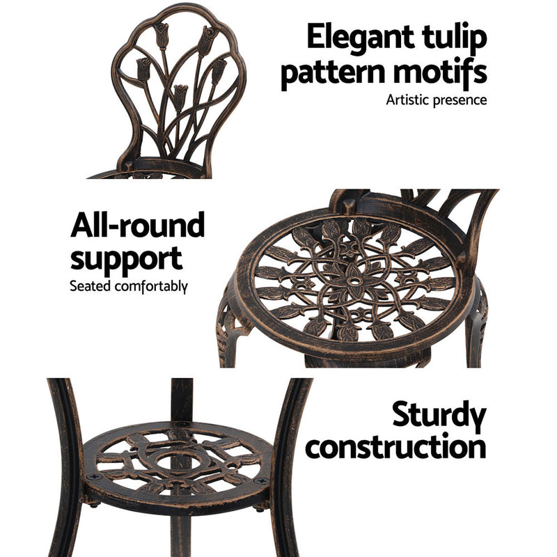 3PC Outdoor Setting Cast Aluminium Bistro Table Chair Patio Bronze