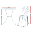 3PC Outdoor Setting Cast Aluminium Bistro Table Chair Patio White