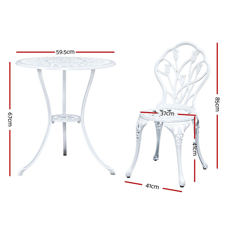 3PC Outdoor Setting Cast Aluminium Bistro Table Chair Patio White