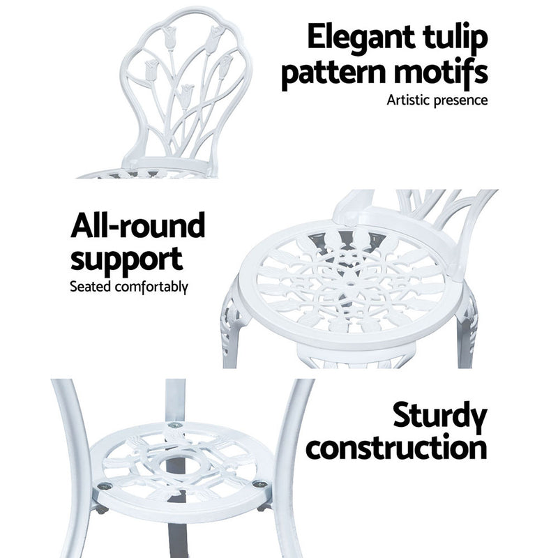 3PC Outdoor Setting Cast Aluminium Bistro Table Chair Patio White