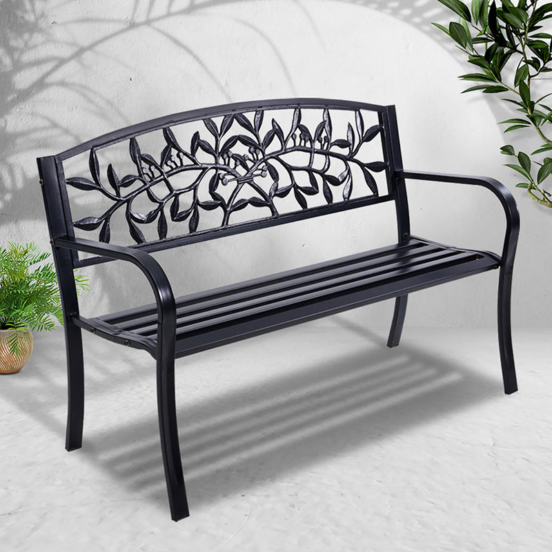 Garden Bench Seat Chair Steel Outdoor Patio Park Lounge Furniture Black