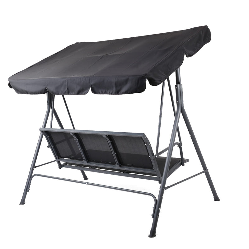 Swing Chair Outdoor Furniture Hanging Chairs Hammock 3 Seater Canopy Garden Bench Seat Patio  Lounger Cushion Backyard Park Black