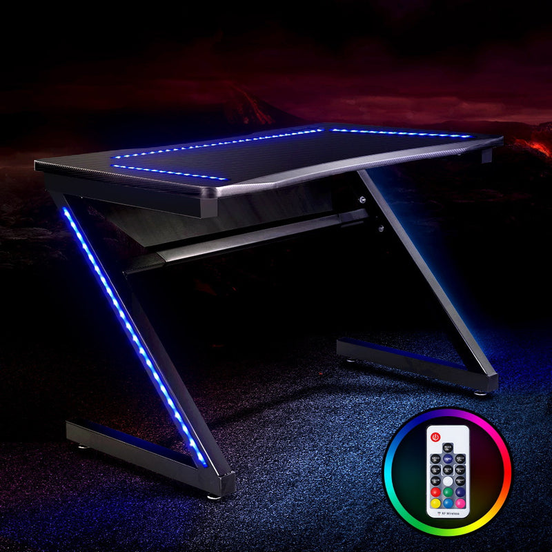 Gaming Desk Home Office Computer Carbon Fiber Style LED Racer Table