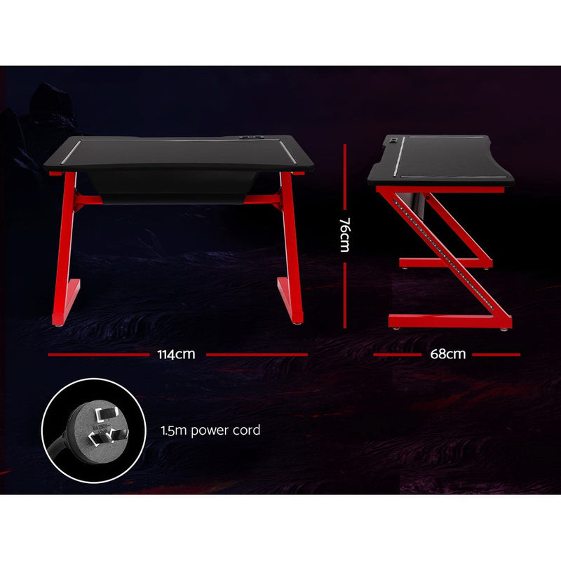 Gaming Desk Study Computer Desktop Carbon Fiber Style LED RGB Racer Table