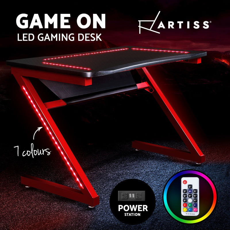 Gaming Desk Study Computer Desktop Carbon Fiber Style LED RGB Racer Table