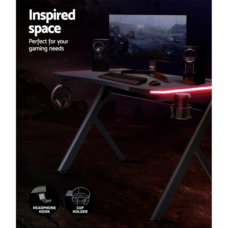 Gaming Desk Home Office Computer Carbon Fiber Style LED Racer Table Black