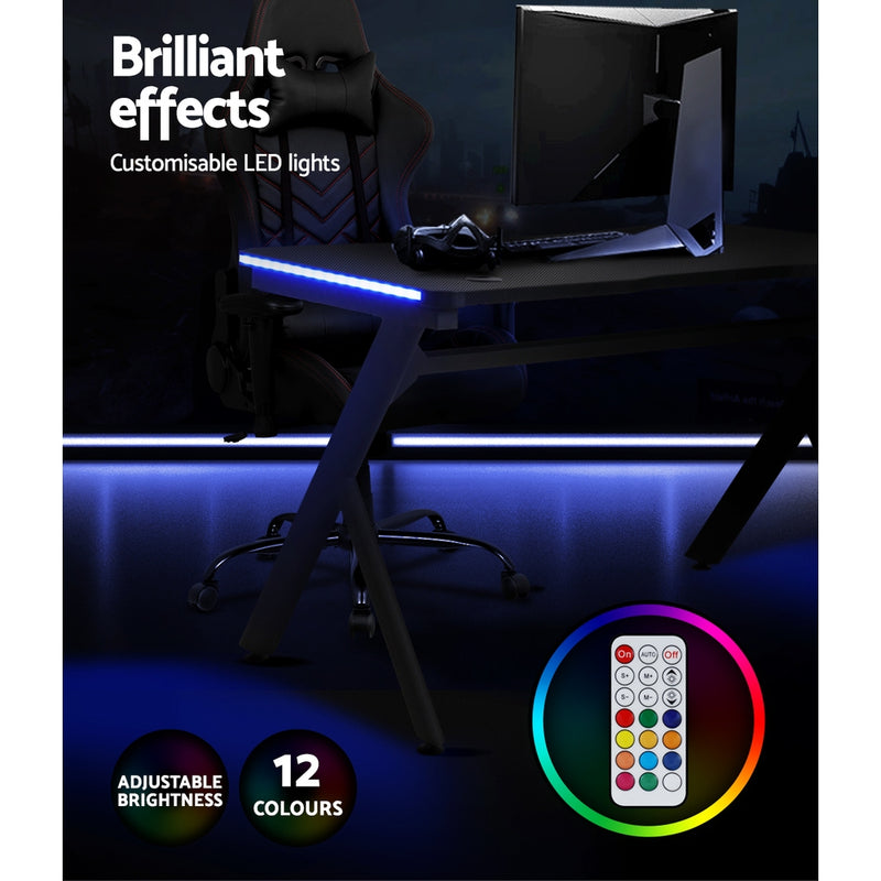 Gaming Desk Home Office Computer Carbon Fiber Style LED Racer Table Black