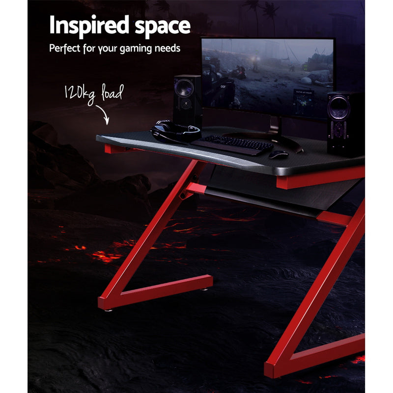 Gaming Desk Home Office Carbon Fiber Computer Table Racer Desks Black Red