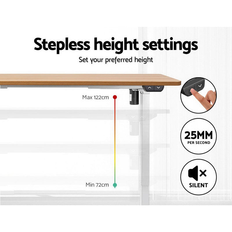 Electric Motorised Height Adjustable Standing Desk - White Frame with 140cm Natural Oak Top