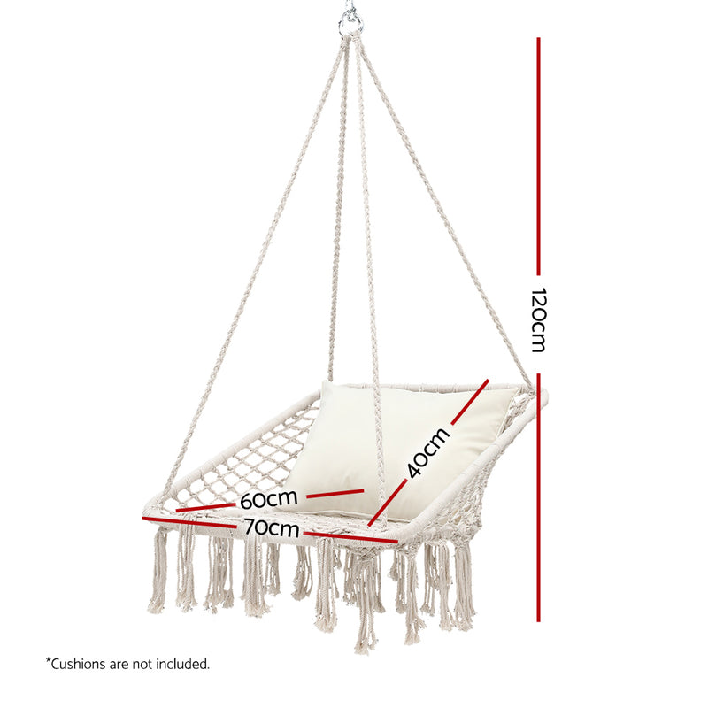 Camping Hammock Chair Outdoor Hanging Rope Portable Swing Hammocks Cream