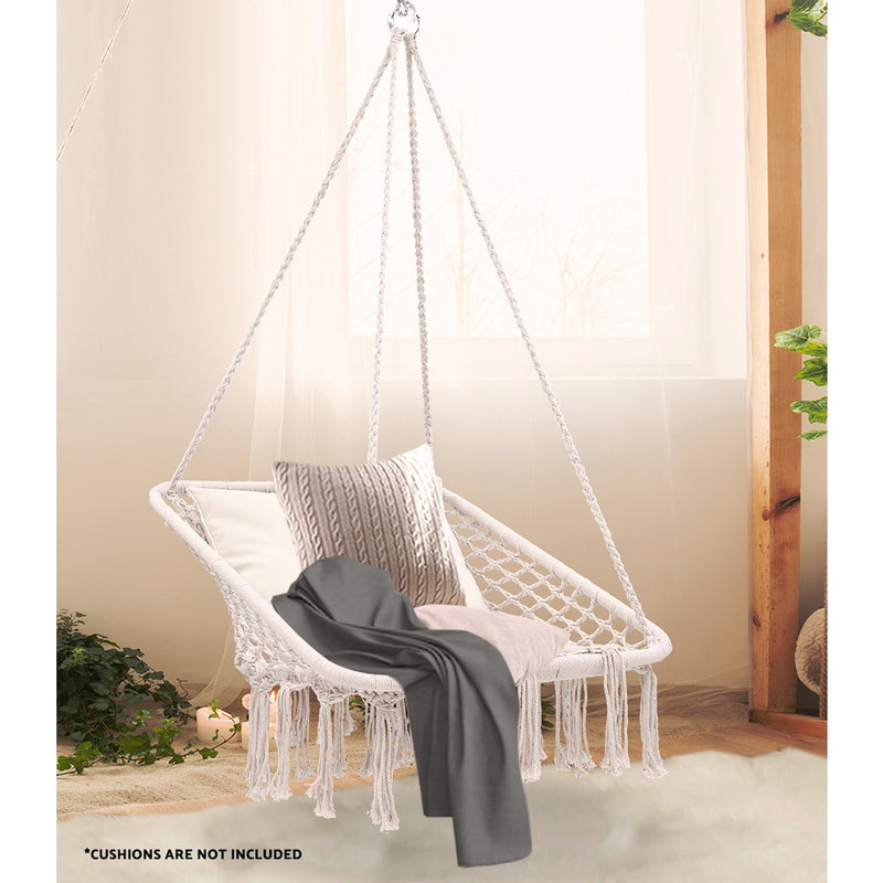 Camping Hammock Chair Outdoor Hanging Rope Portable Swing Hammocks Cream