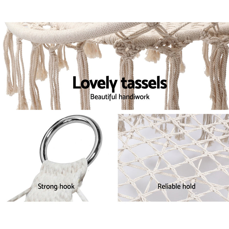 Camping Hammock Chair Outdoor Hanging Rope Portable Swing Hammocks Cream