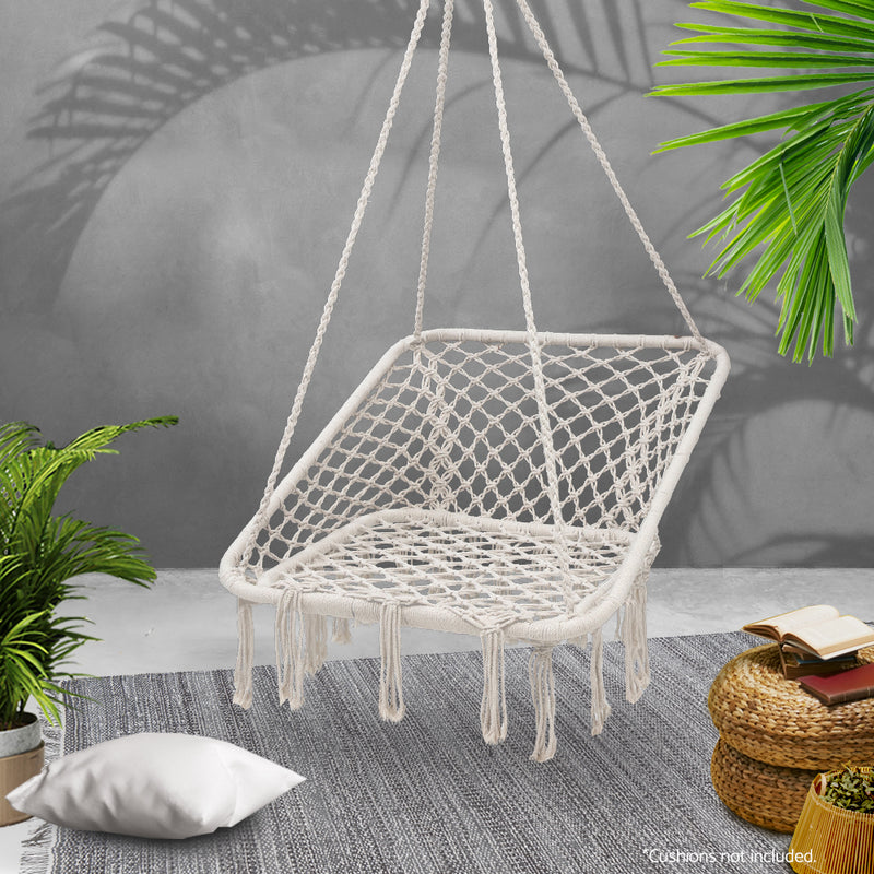 Camping Hammock Chair Outdoor Hanging Rope Portable Swing Hammocks Cream