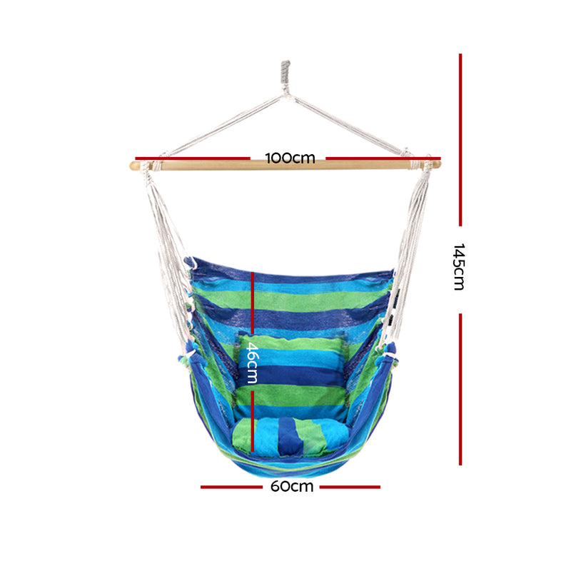 Hanging Hammock Chair Swing Indoor Outdoor Portable Camping Blue