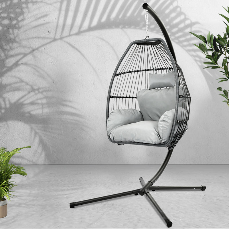 Outdoor Furniture Egg Hammock Hanging Swing Chair Stand Pod Wicker Grey
