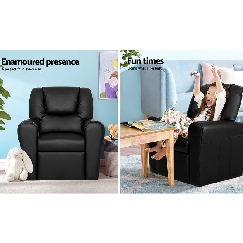 Luxury Kids Recliner Sofa Children Lounge Chair PU Couch Armchair Black