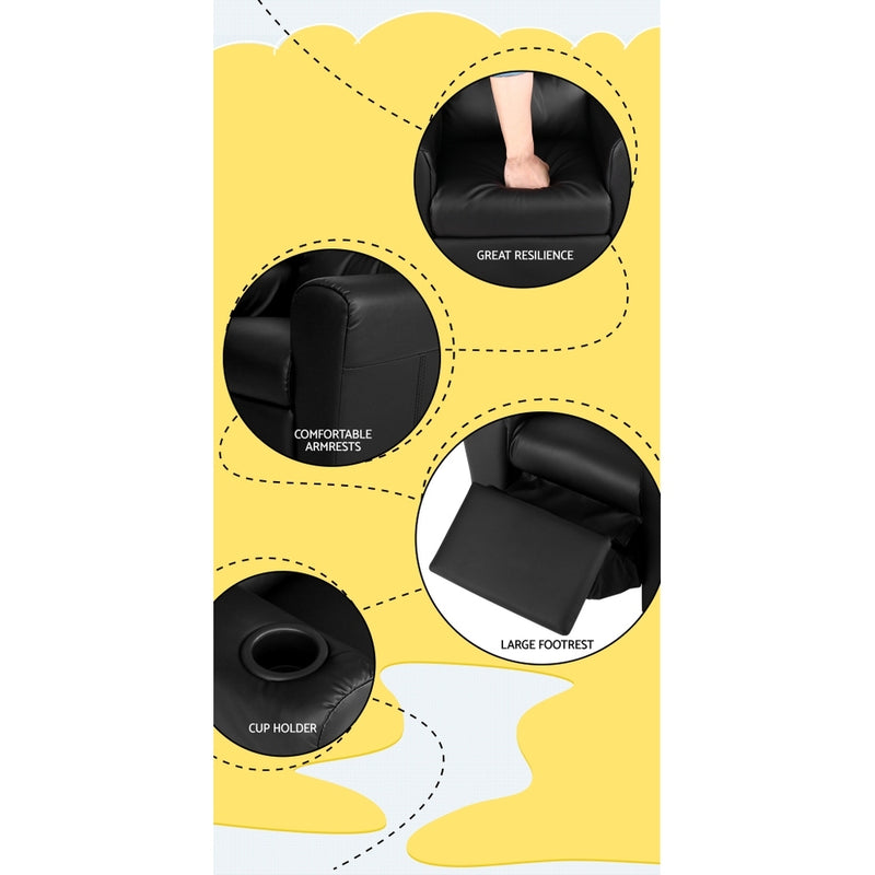 Luxury Kids Recliner Sofa Children Lounge Chair PU Couch Armchair Black