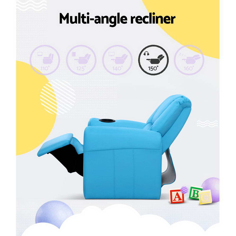 Luxury Kids Recliner Sofa Children Lounge Chair PU Couch Armchair Blue