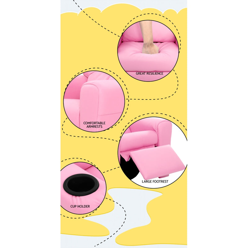 Luxury Kids Recliner Sofa Children Lounge Chair Couch PU Armchair PINK