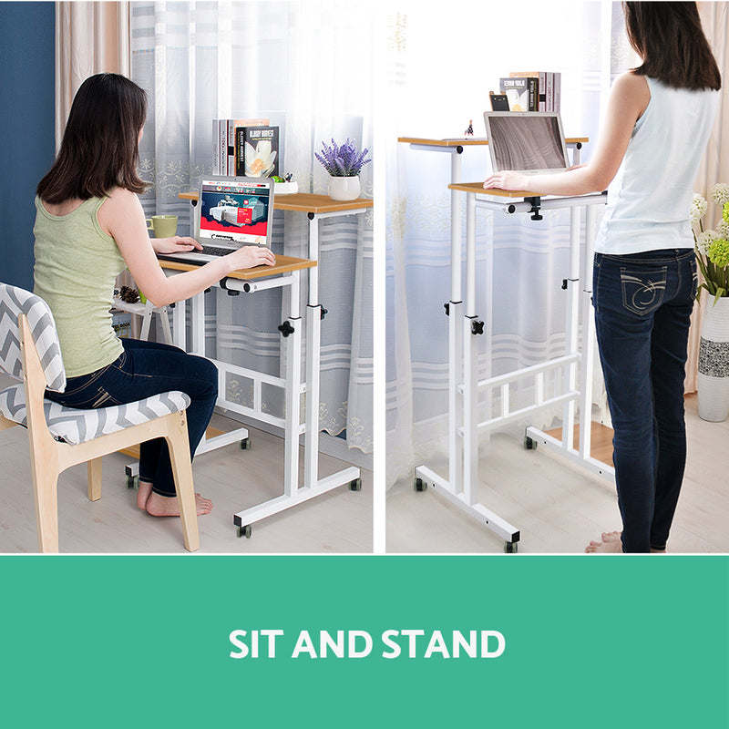 Mobile Twin Laptop Desk - Light Wood