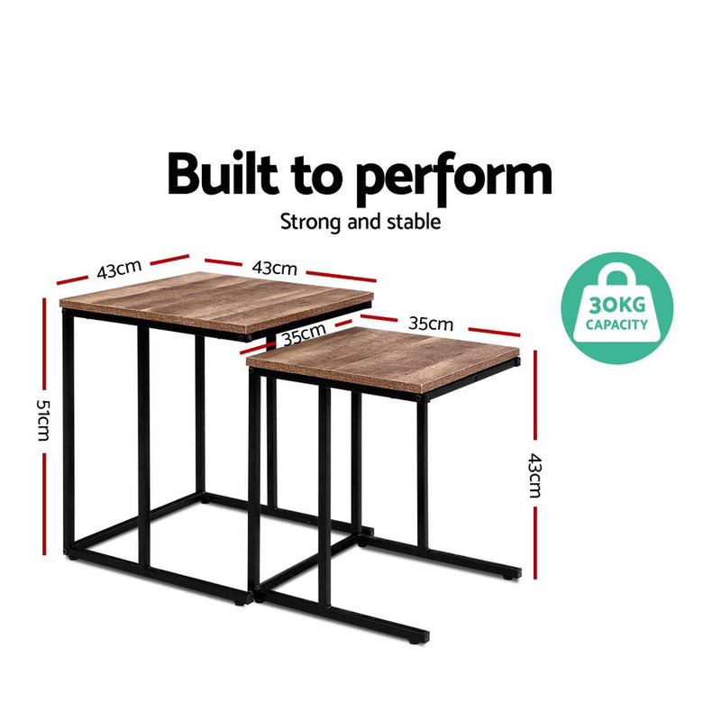 Coffee Table Nesting Side Tables Wooden Rustic Vintage Metal Frame