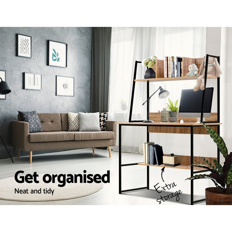 Office Computer Desk Study Table Workstation Bookshelf Storage Oak