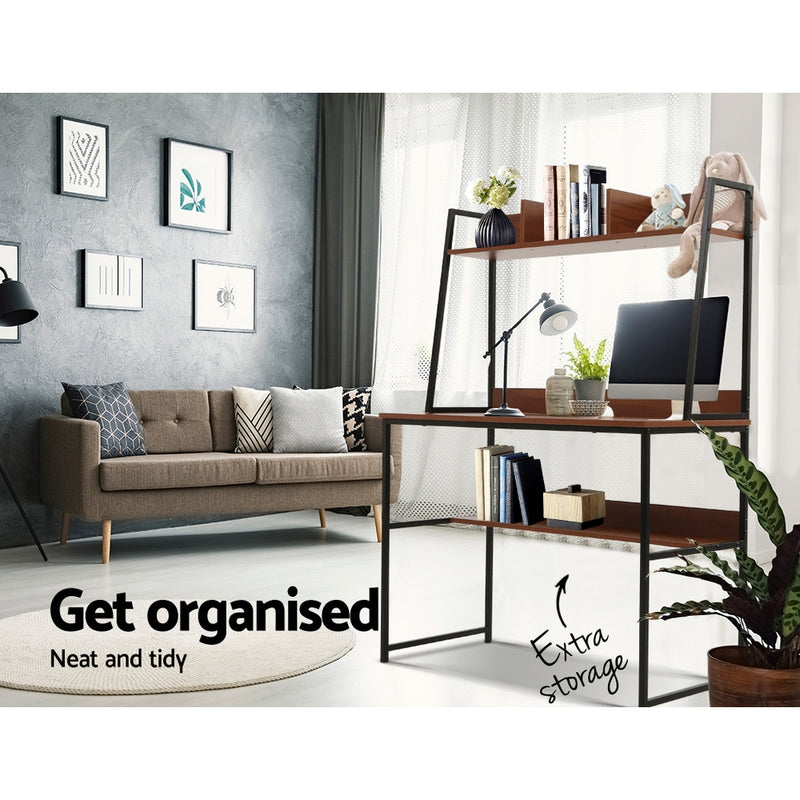 Office Computer Desk Study Table Workstation Bookshelf Storage Walnut