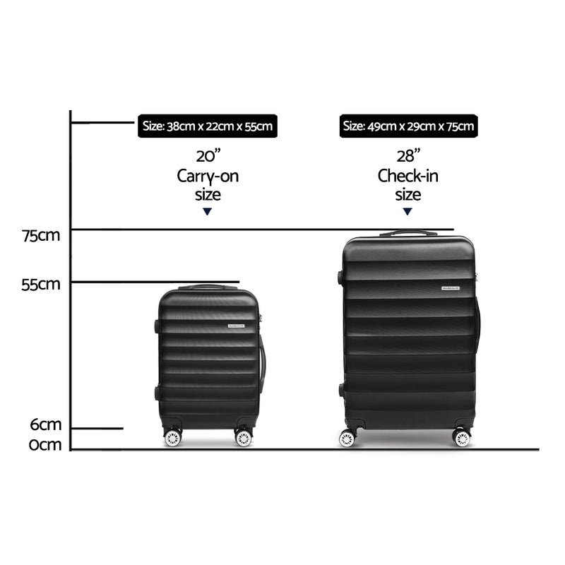 2 Piece Lightweight Hard Suit Case Luggage Black
