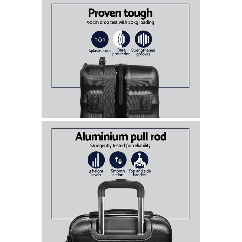 2 Piece Lightweight Hard Suit Case Luggage Black