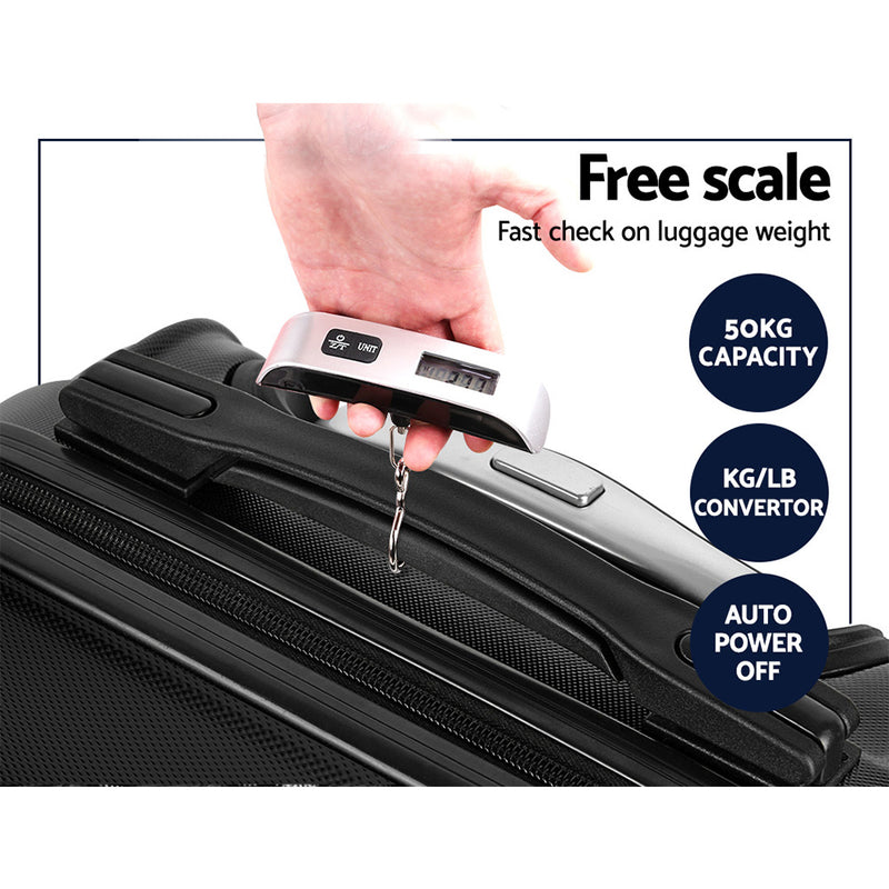 2 Piece Lightweight Hard Suit Case Luggage Black