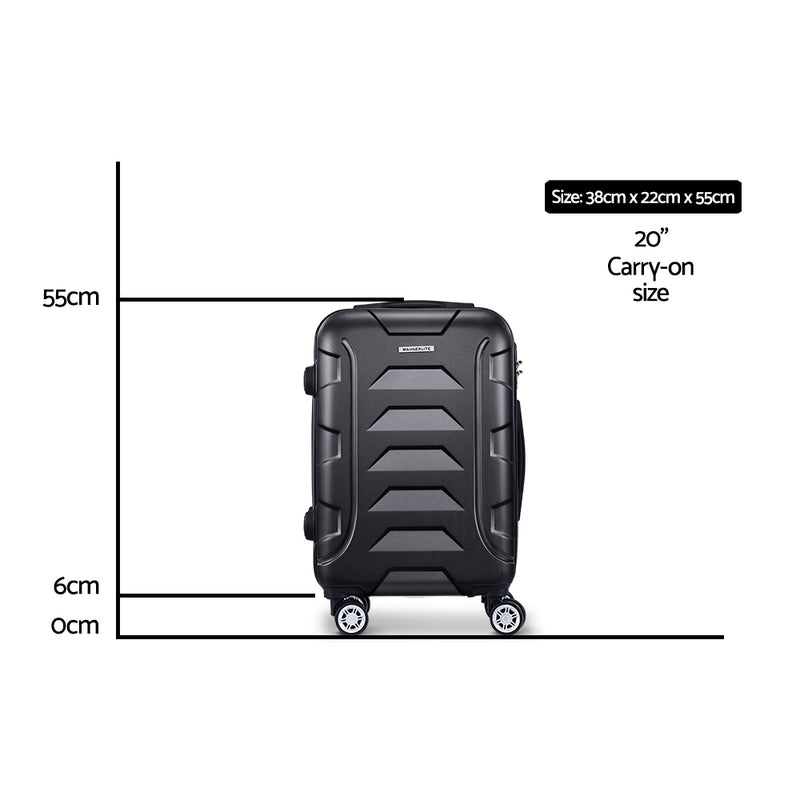 20" Luggage Sets Suitcase Trolley Travel Hard Case Lightweight Black