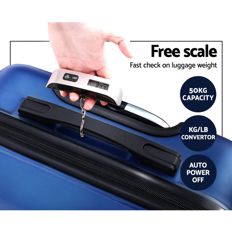 2PCS Carry On Luggage Sets Suitcase TSA Travel Hard Case Lightweight Blue