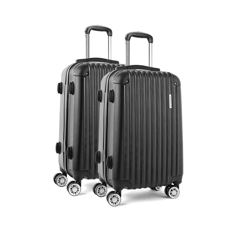 2 Piece Lightweight Hard Suit Case Luggage Black