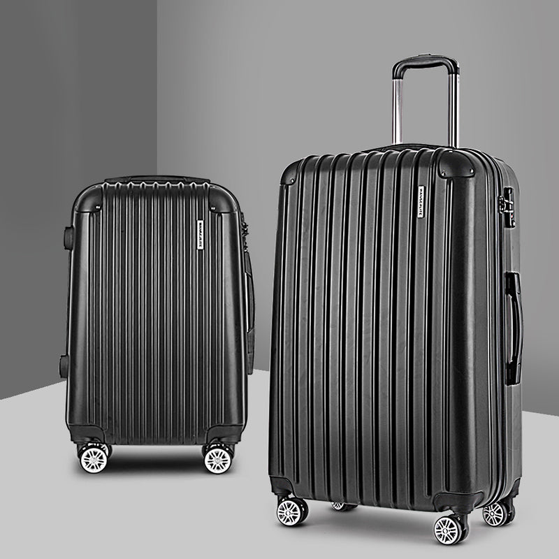 2 Piece Lightweight Hard Suit Case Luggage Black