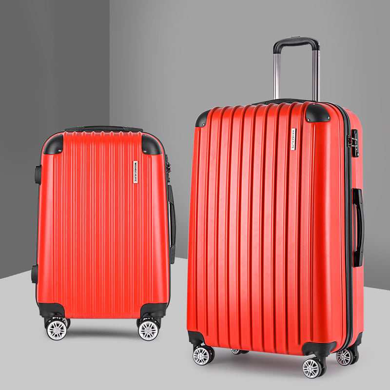 2 Piece Lightweight Hard Suit Case Luggage Red