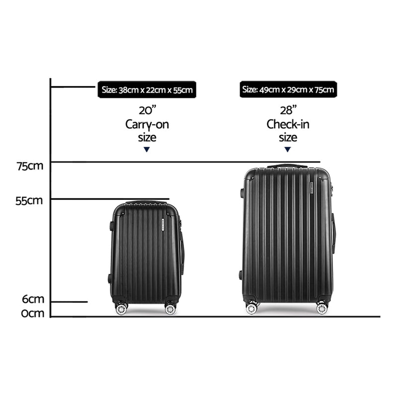 2PCS Carry On Luggage Sets Suitcase Travel Hard Case Lightweight Black