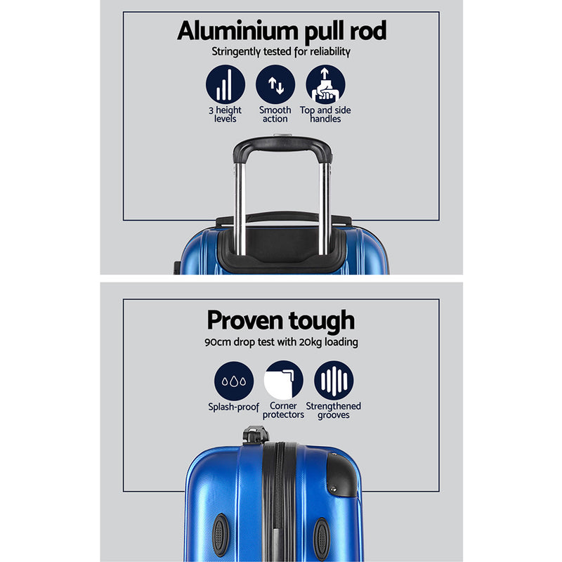 2PCS Carry On Luggage Sets Suitcase Travel Hard Case Lightweight Blue