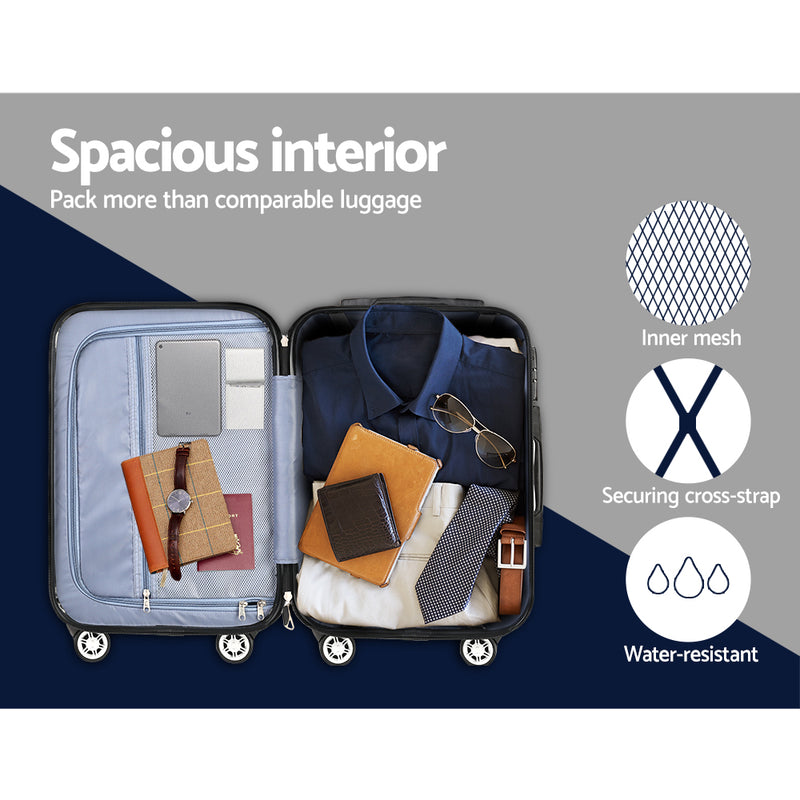 2PCS Carry On Luggage Sets Suitcase Travel Hard Case Lightweight Blue