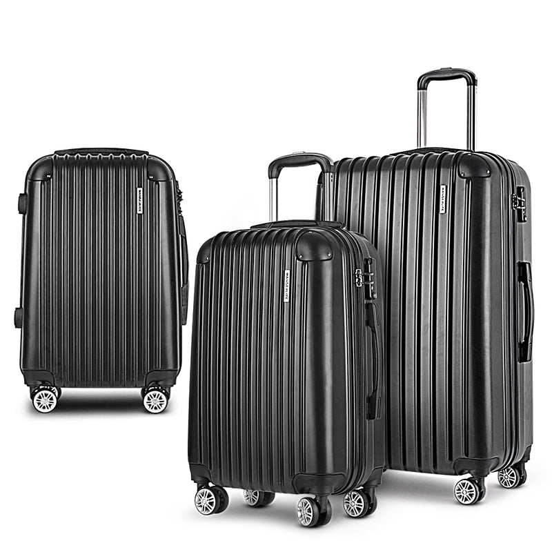 3pc Luggage Sets Suitcases Set Travel Hard Case Lightweight Black