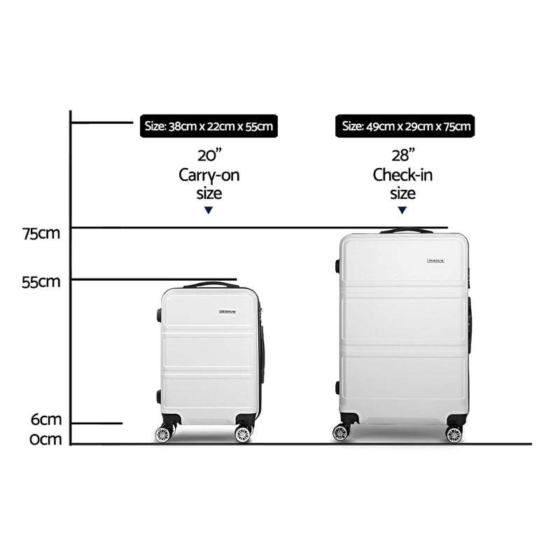 2 Piece Lightweight Hard Suit Case Luggage White