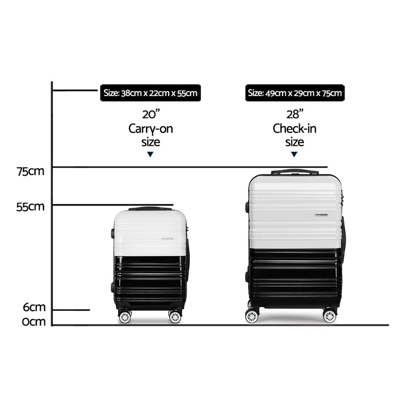 2 Piece Lightweight Hard Suit Case Luggage Black & White