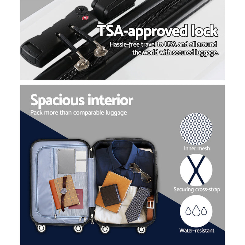 2 Piece Lightweight Hard Suit Case Luggage Black & White