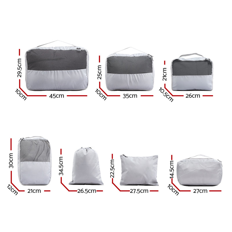 7PCS Grey Luggage Organiser Suitcase Sets Travel Packing Cubes Pouch Bag
