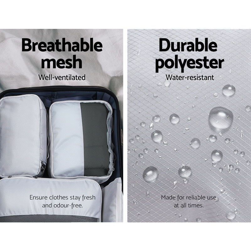 7PCS Grey Luggage Organiser Suitcase Sets Travel Packing Cubes Pouch Bag