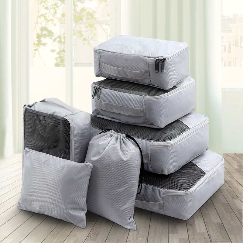 7PCS Grey Luggage Organiser Suitcase Sets Travel Packing Cubes Pouch Bag